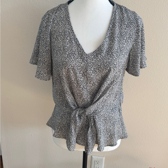 Blouse top,Sienna Sky Black and White Patterned Tie-Front Blouse - Picture 1 of 9